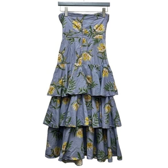 Amur Roxy Linen Blend Strapless Tiered Dress Women Size 2 - Picture 3 of 8